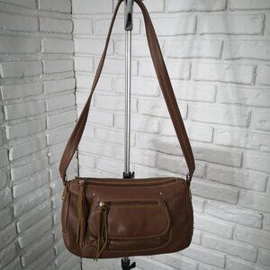 Stone Mountain Ladies Dark Brown Genuine Leather Wide Strap Crossbody / Shoulder